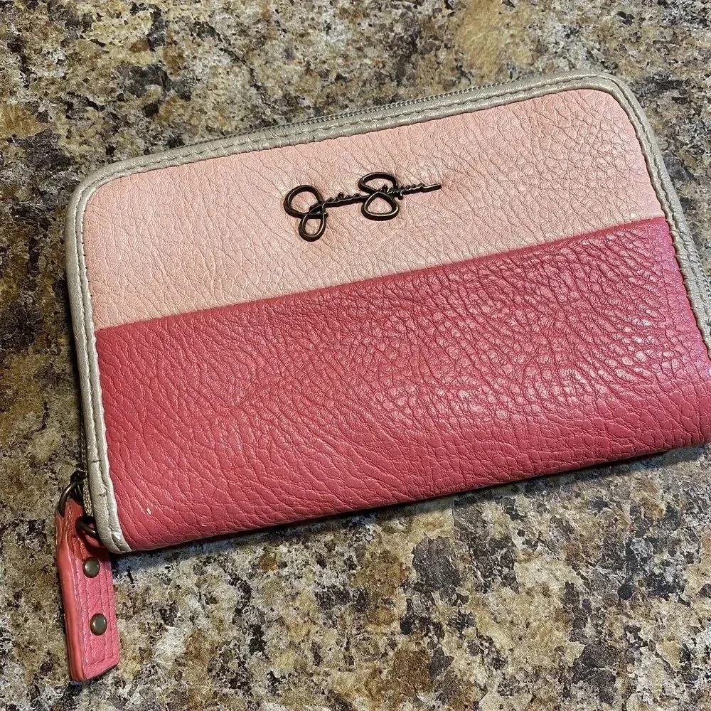 Y2K Jessica Simpson Pink Color Block Wallet Wristlet Faux Leather Multi Pockets